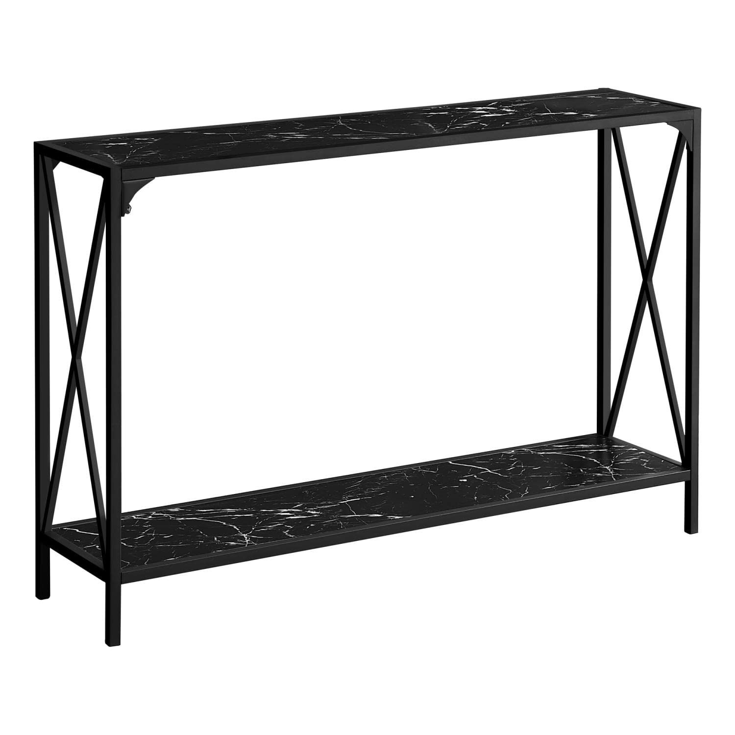 Monarch Specialties 2126 Accent Table, Console, Entryway, Narrow, Sofa, Living Room, Bedroom, Laminate, Contemporary, Modern Table-48 Hall, 48" L x 12" W x 32" H, Black Marble-Look/Black Metal